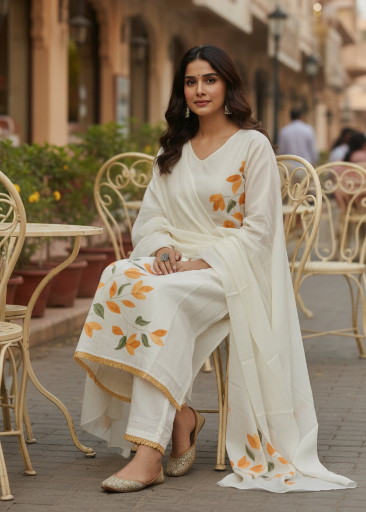 YELLOW HANDPAINT FLORAL COTTON SUIT SET