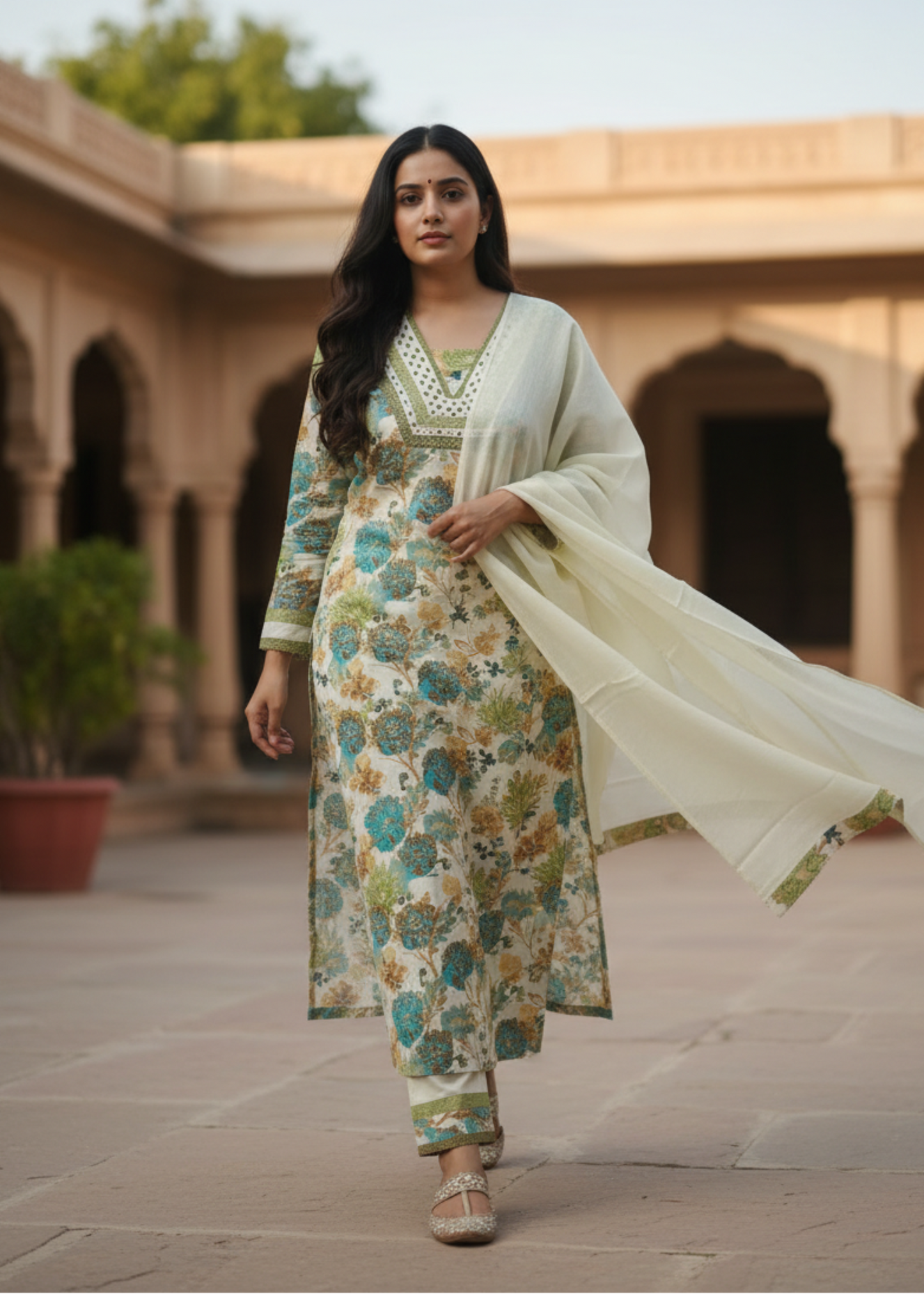 YELLOW FLORAL COTTON SUIT SET