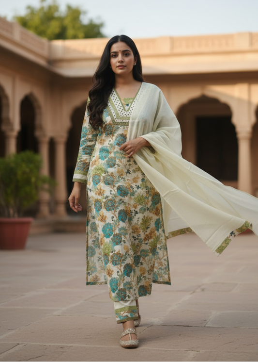 YELLOW FLORAL COTTON SUIT SET