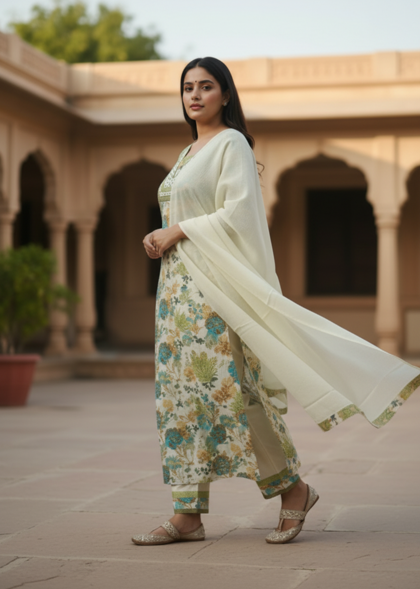 YELLOW FLORAL COTTON SUIT SET