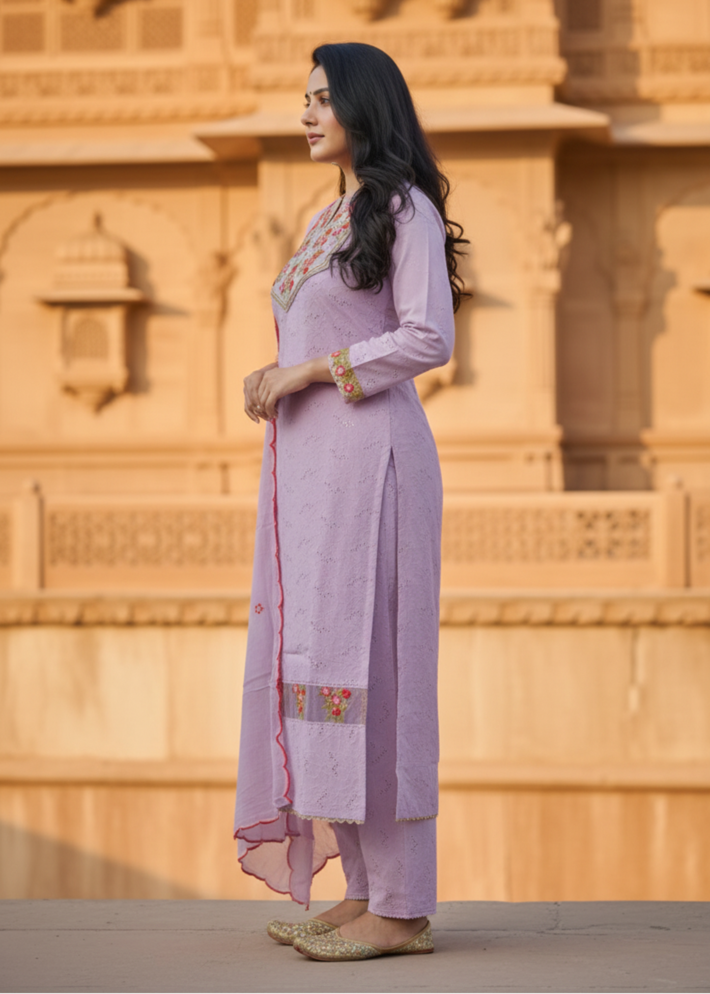 PURPLE DHANI COTTON SCHIFFLI SUIT