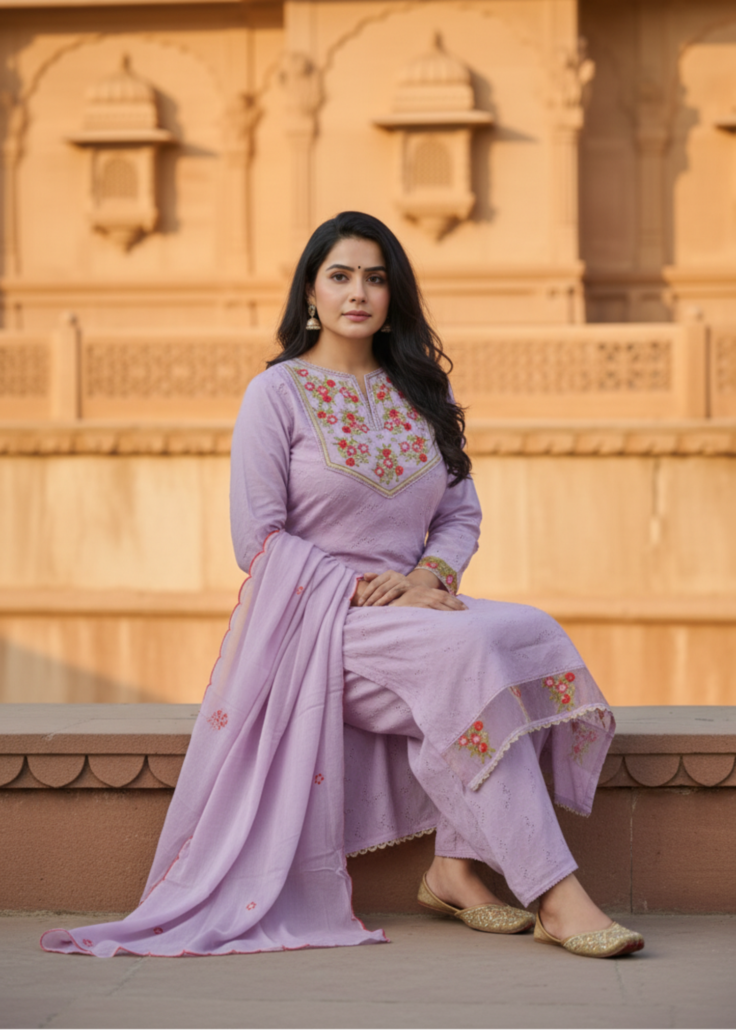 PURPLE DHANI COTTON SCHIFFLI SUIT