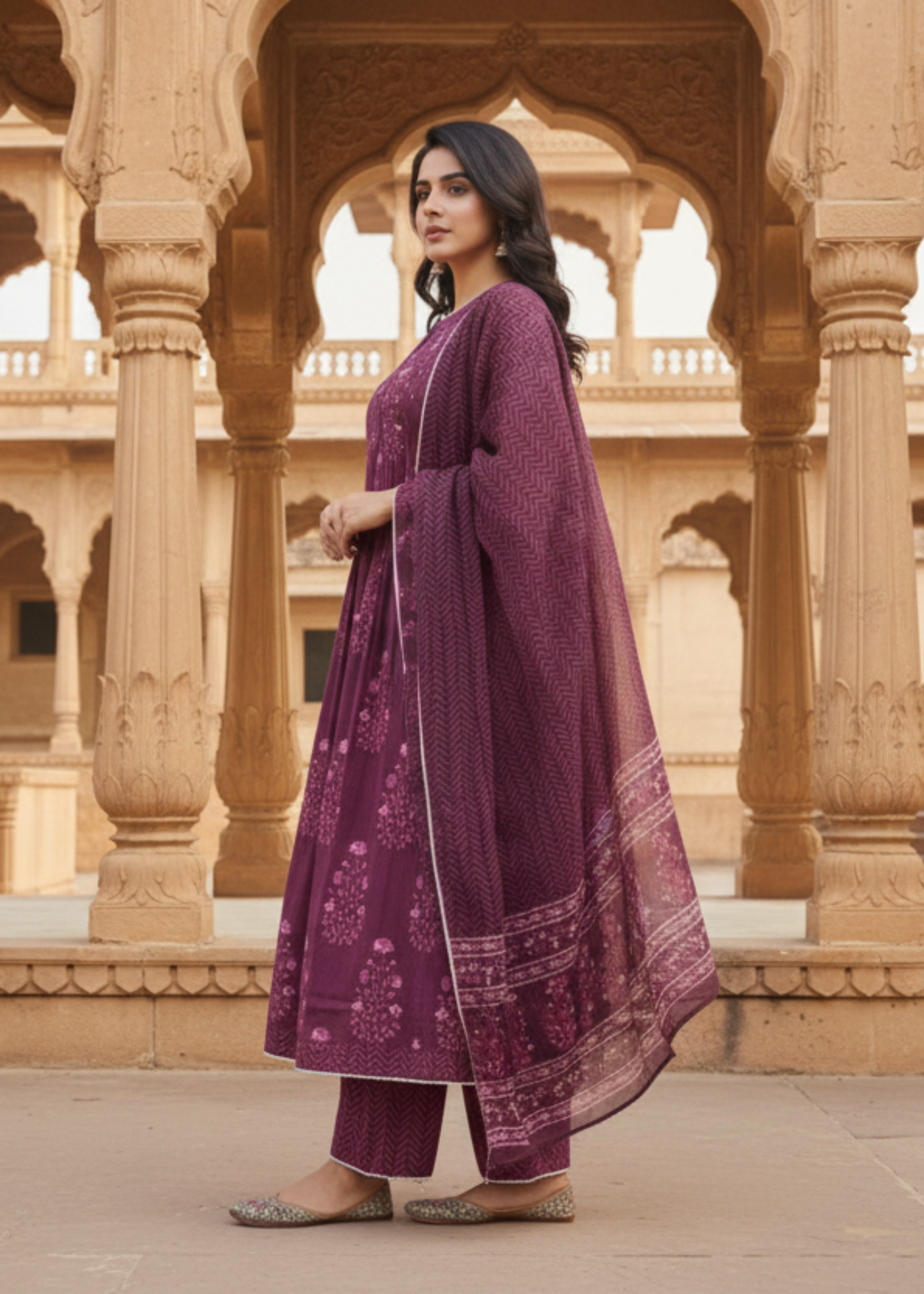 WINE RAJSHRI FLORAL COTTON SUIT