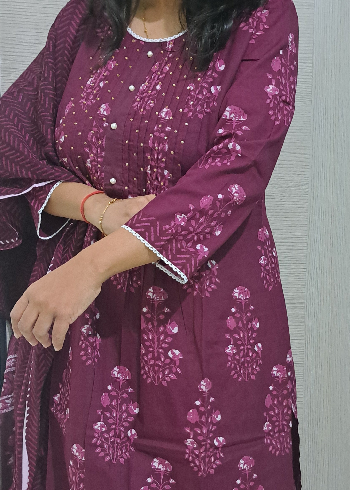 WINE RAJSHRI FLORAL COTTON SUIT