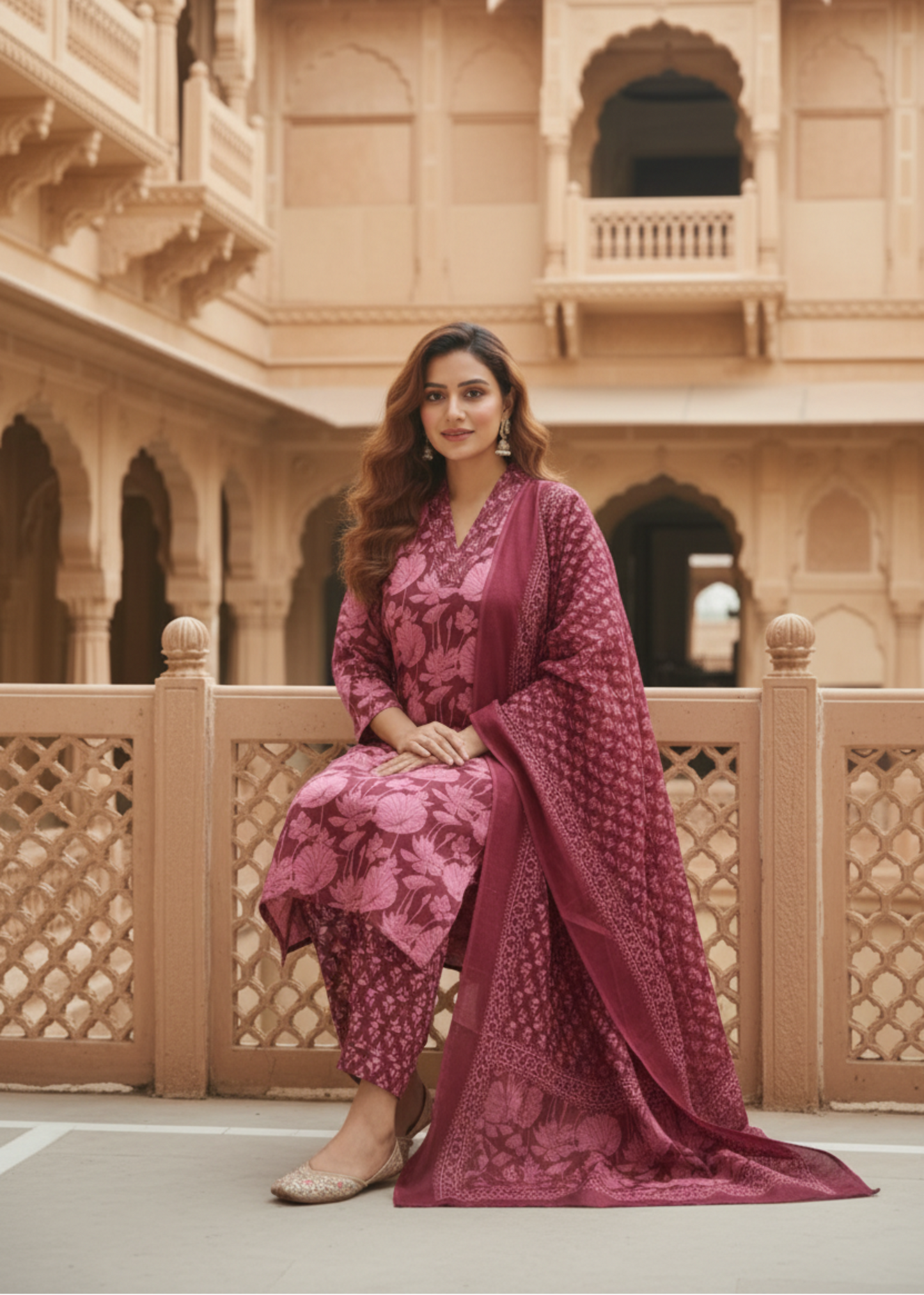 MAROON FLORAL COTTON SUIT SET