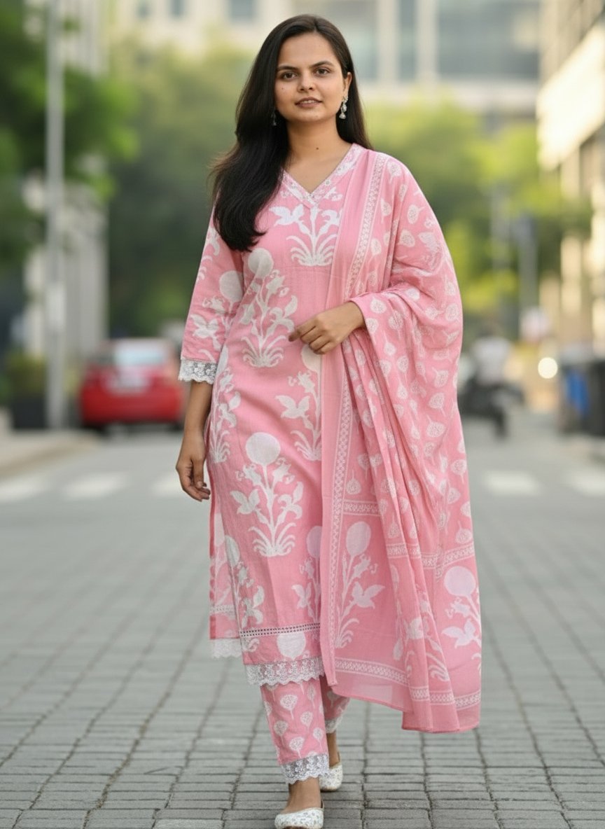 LIGHT PINK GARIMA COTTON SUIT SET