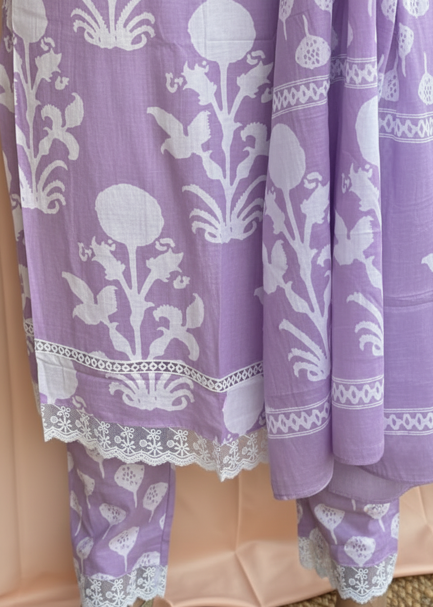 PURPLE GARIMA COTTON SUIT SET