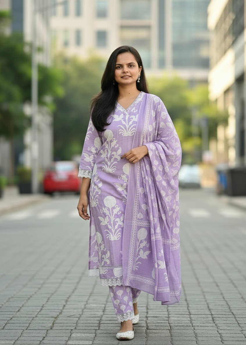 PURPLE GARIMA COTTON SUIT SET