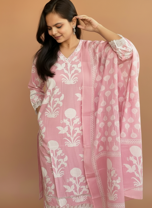 LIGHT PINK GARIMA COTTON SUIT SET