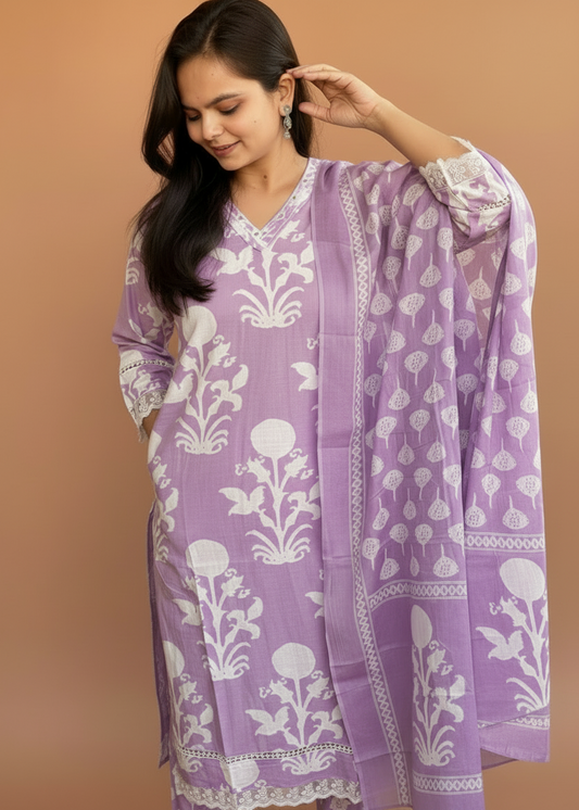 PURPLE GARIMA COTTON SUIT SET