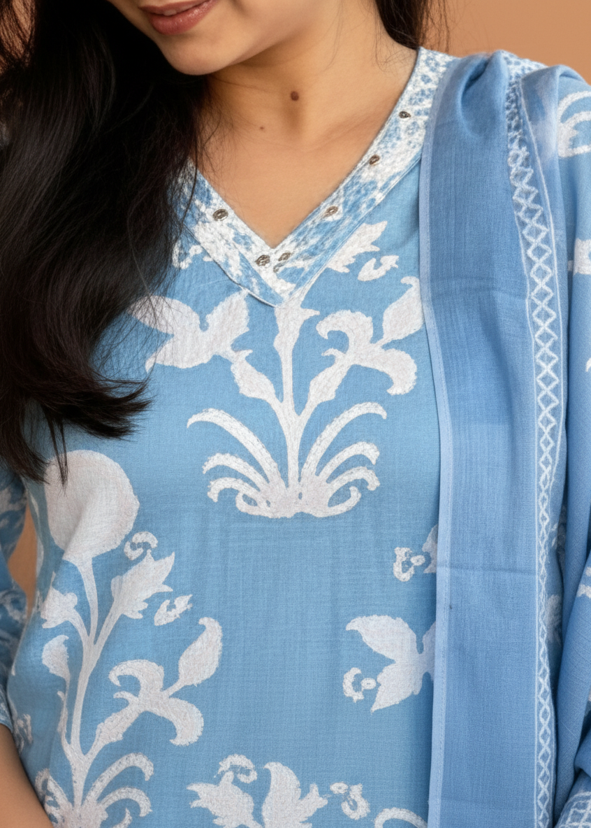 BLUE GARIMA COTTON SUIT SET