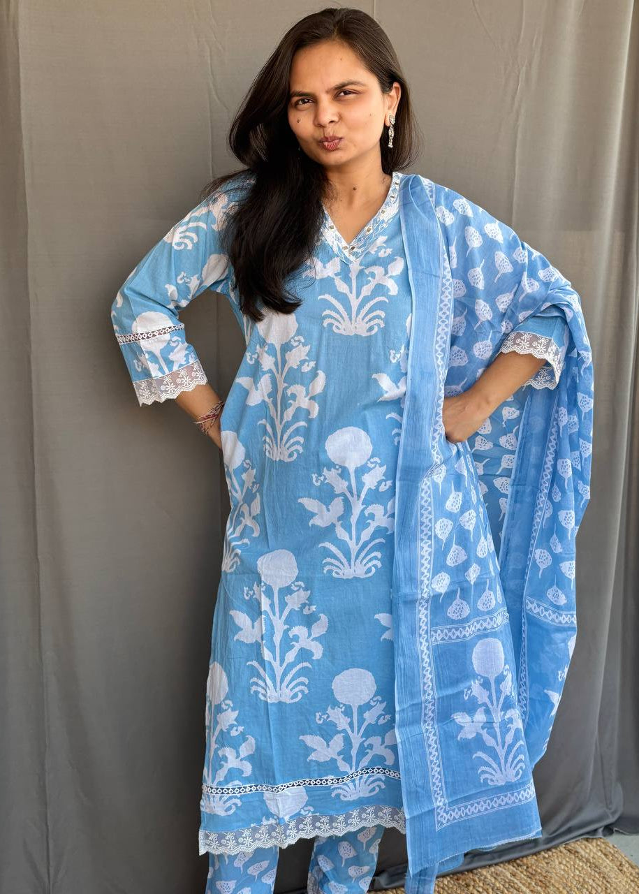 BLUE GARIMA COTTON SUIT SET