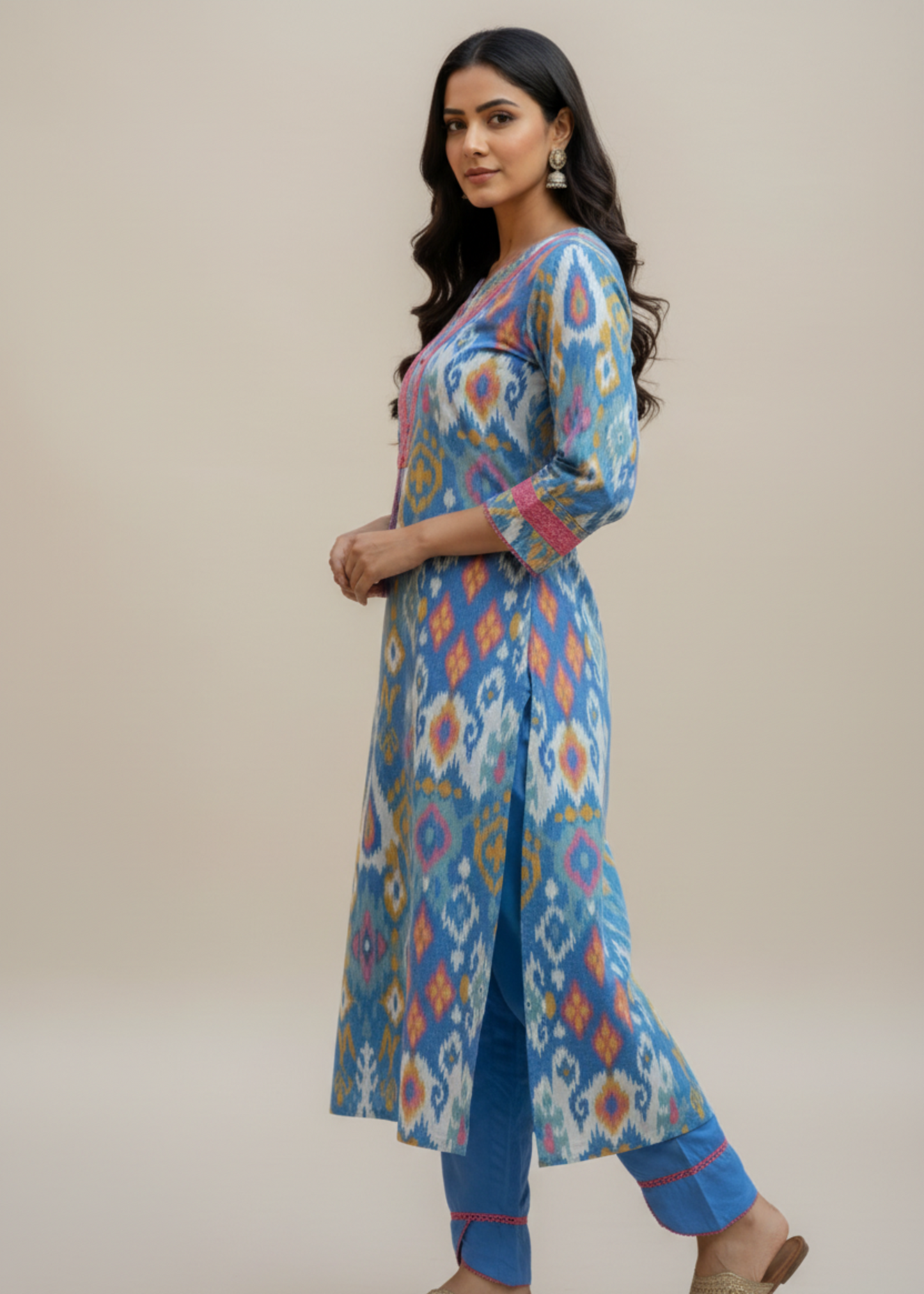 BLUE IKAT COTTON KURTA SET