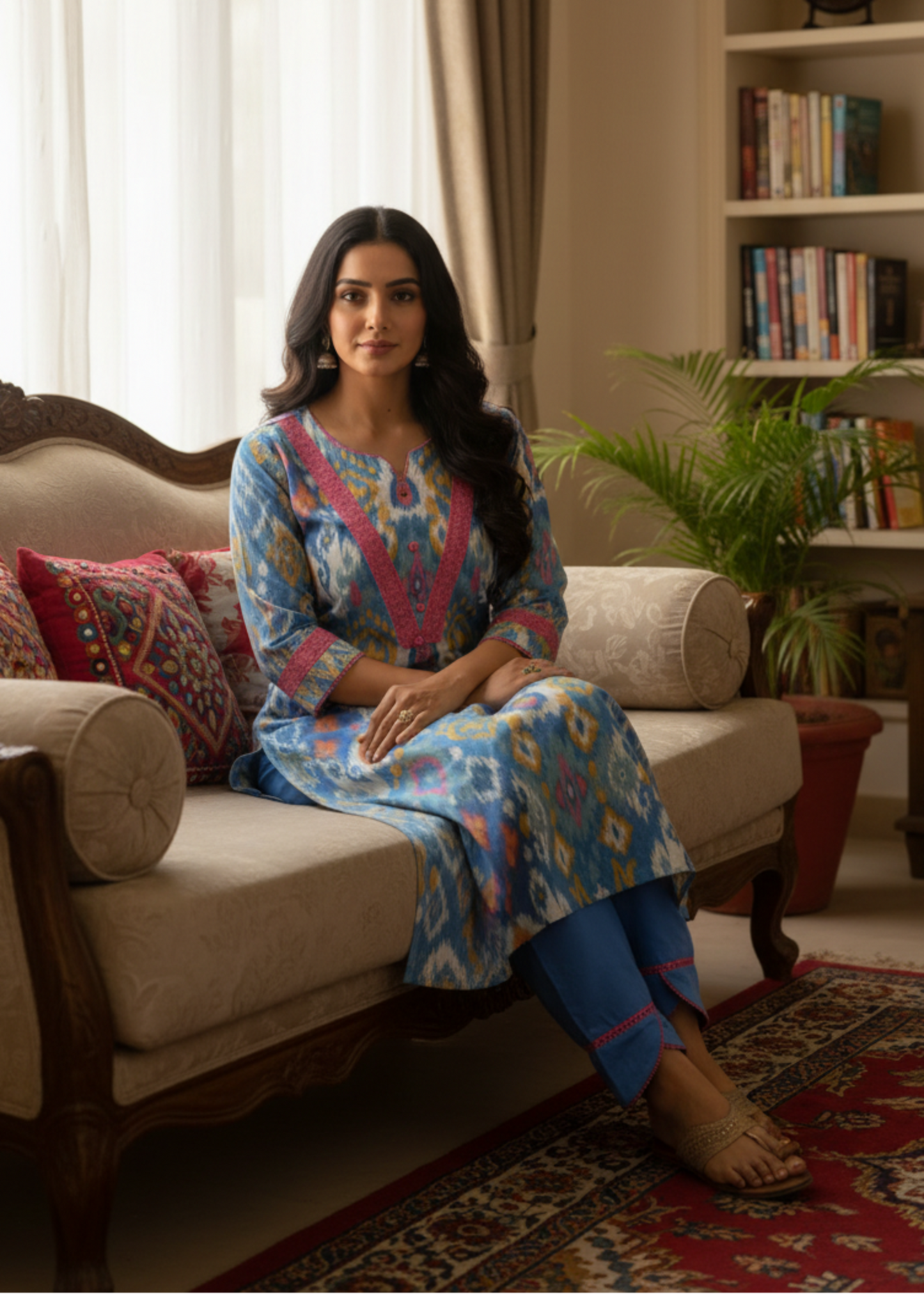 BLUE IKAT COTTON KURTA SET