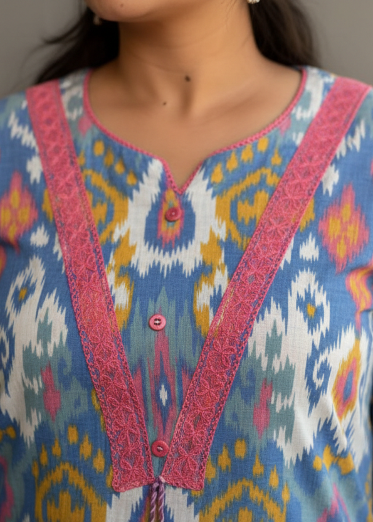 BLUE IKAT COTTON KURTA SET