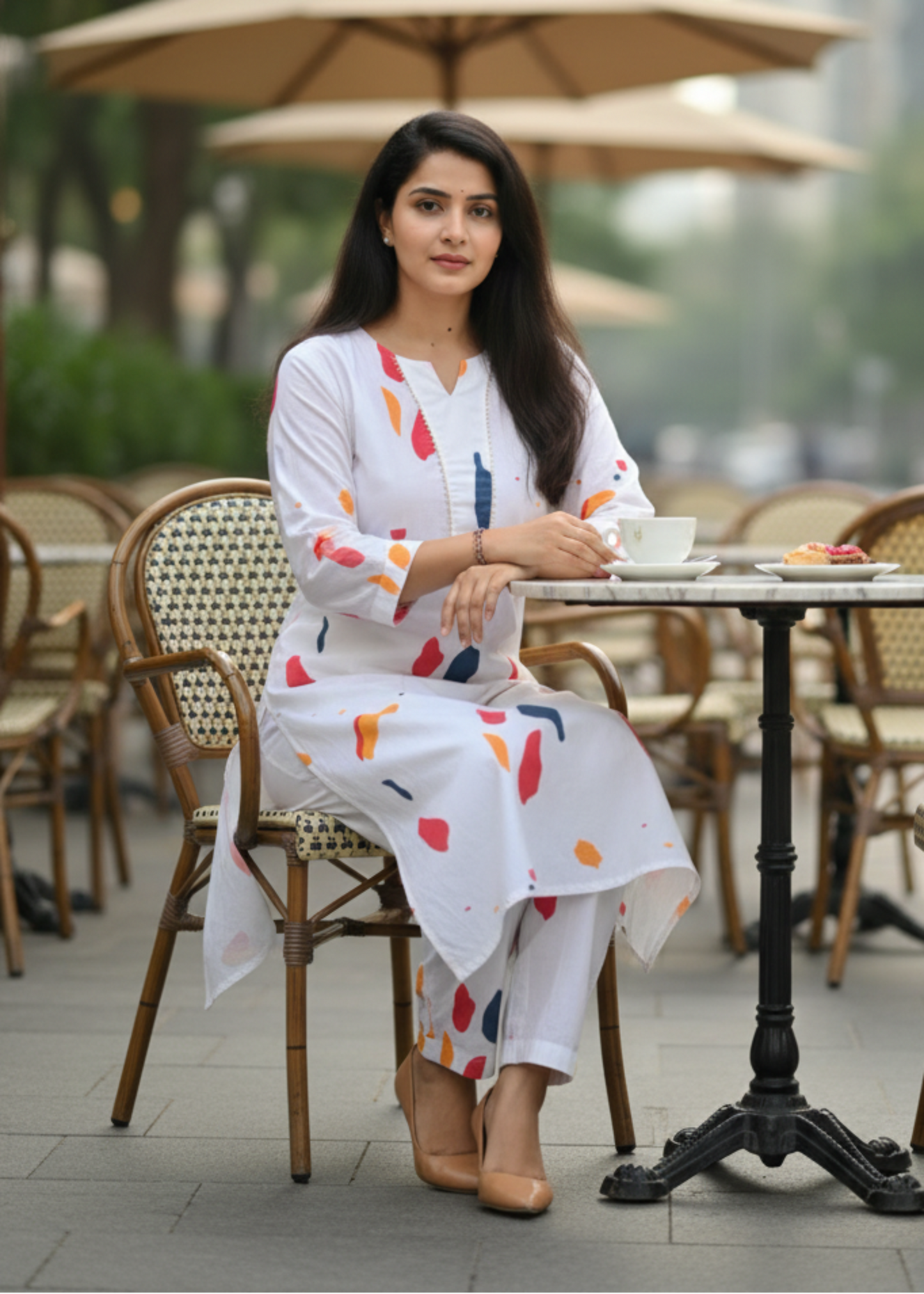 WHITE COTTON KURTA SET