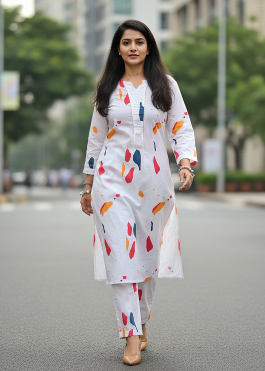 WHITE COTTON KURTA SET
