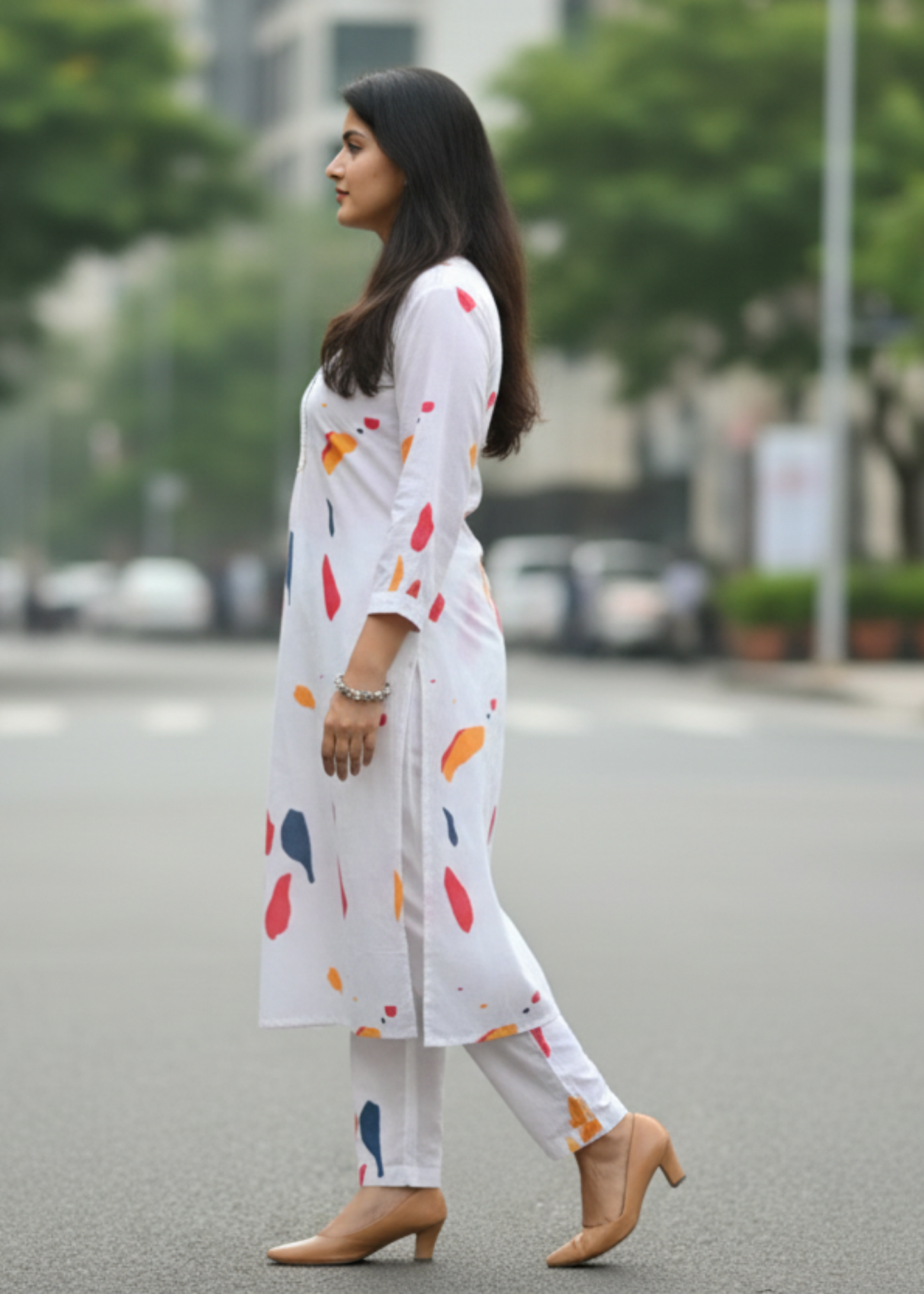 WHITE COTTON KURTA SET