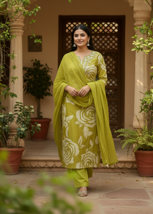 GREEN HEENA SILK SUIT SET