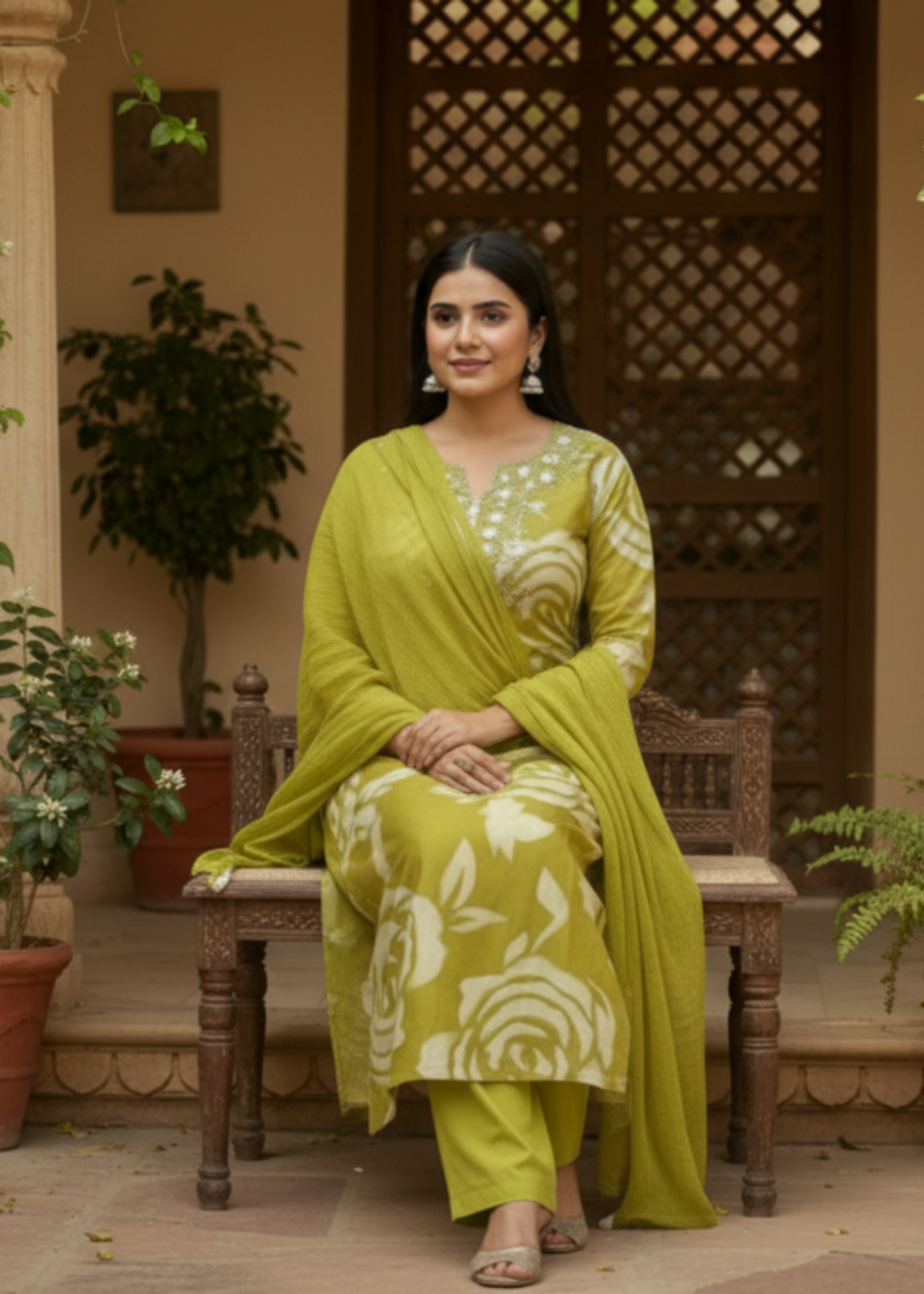 GREEN HEENA SILK SUIT SET