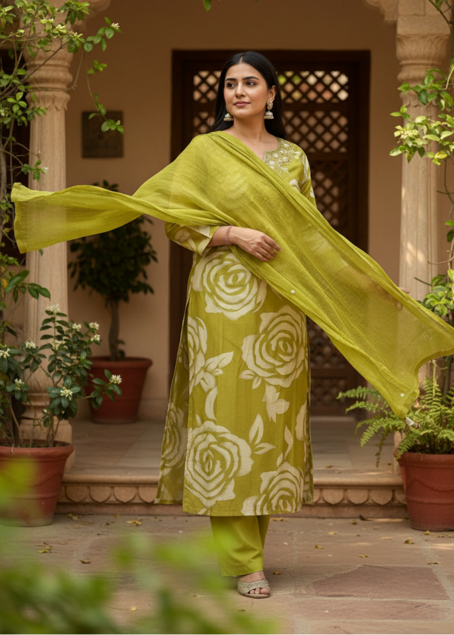 GREEN HEENA SILK SUIT SET
