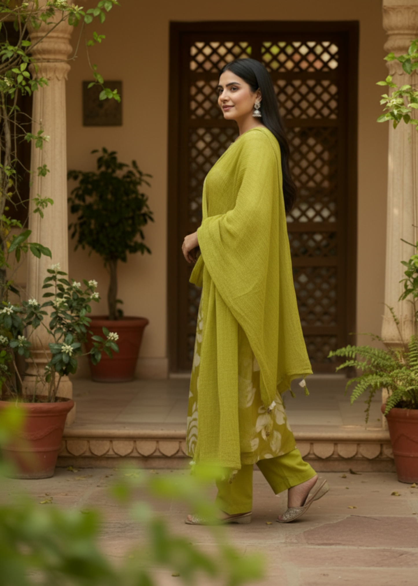 GREEN HEENA SILK SUIT SET