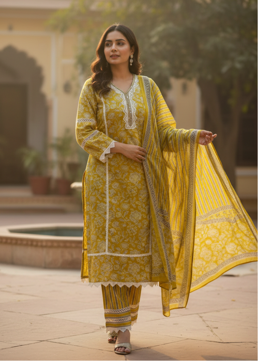 YELLOW SHAMINA COTTON SUIT SET
