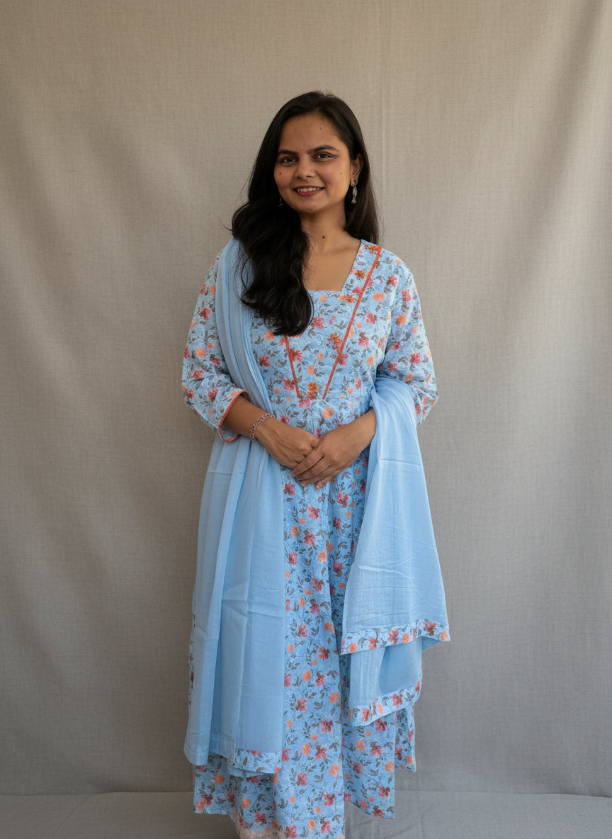 LIGHT BLUE PAKHI COTTON SCHIFFLI SUIT