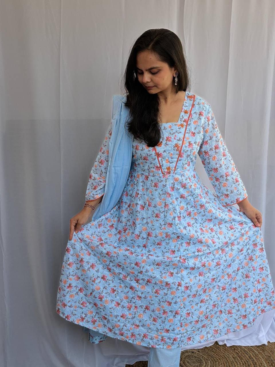 LIGHT BLUE PAKHI COTTON SCHIFFLI SUIT