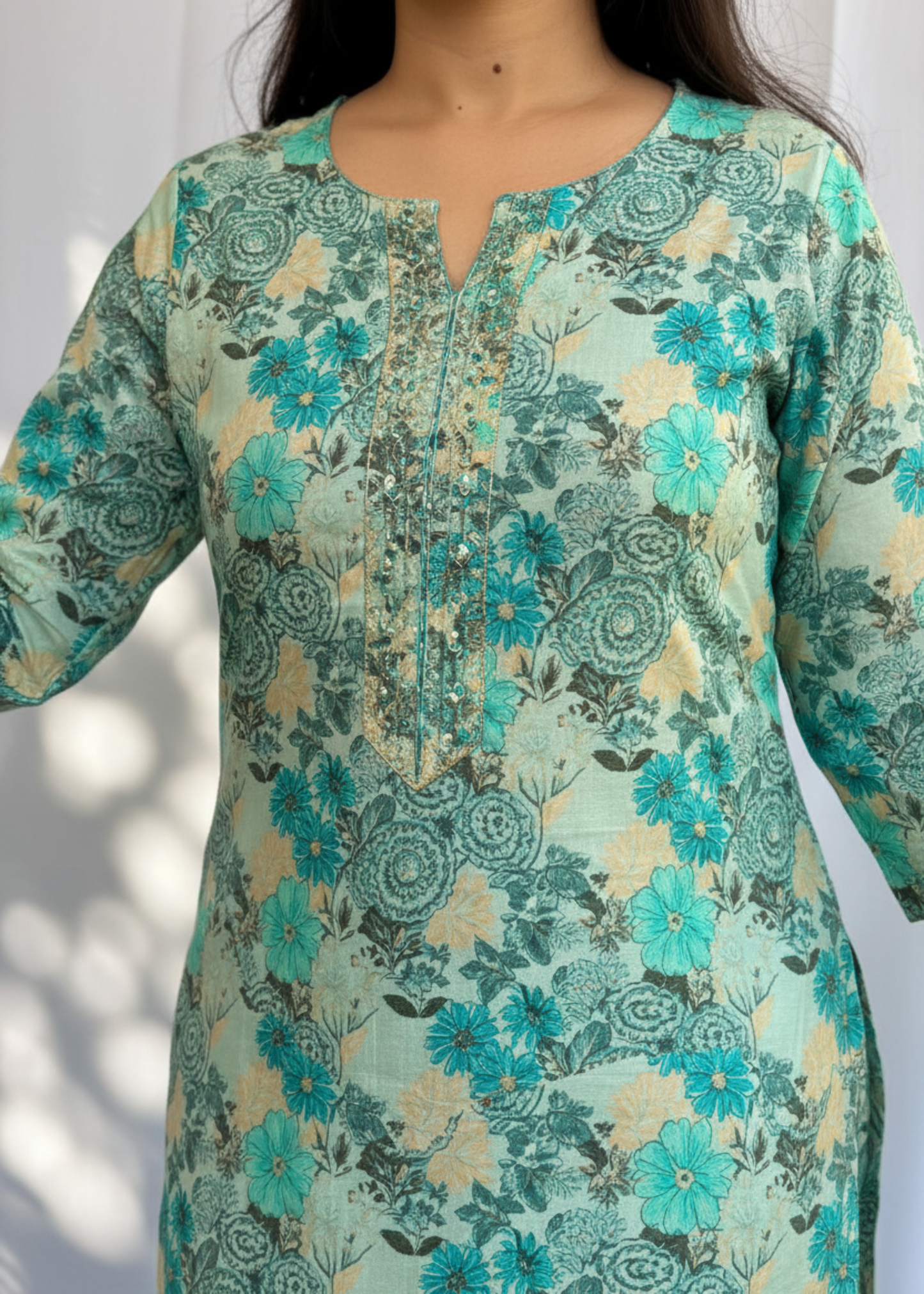 GREEN FLORAL COTTON SUIT SET