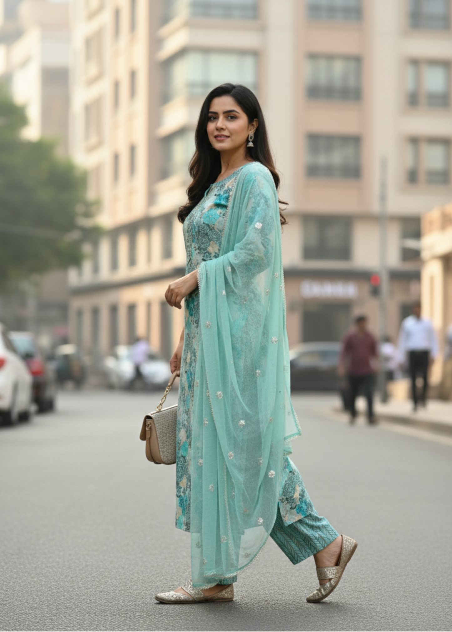 GREEN FLORAL COTTON SUIT SET