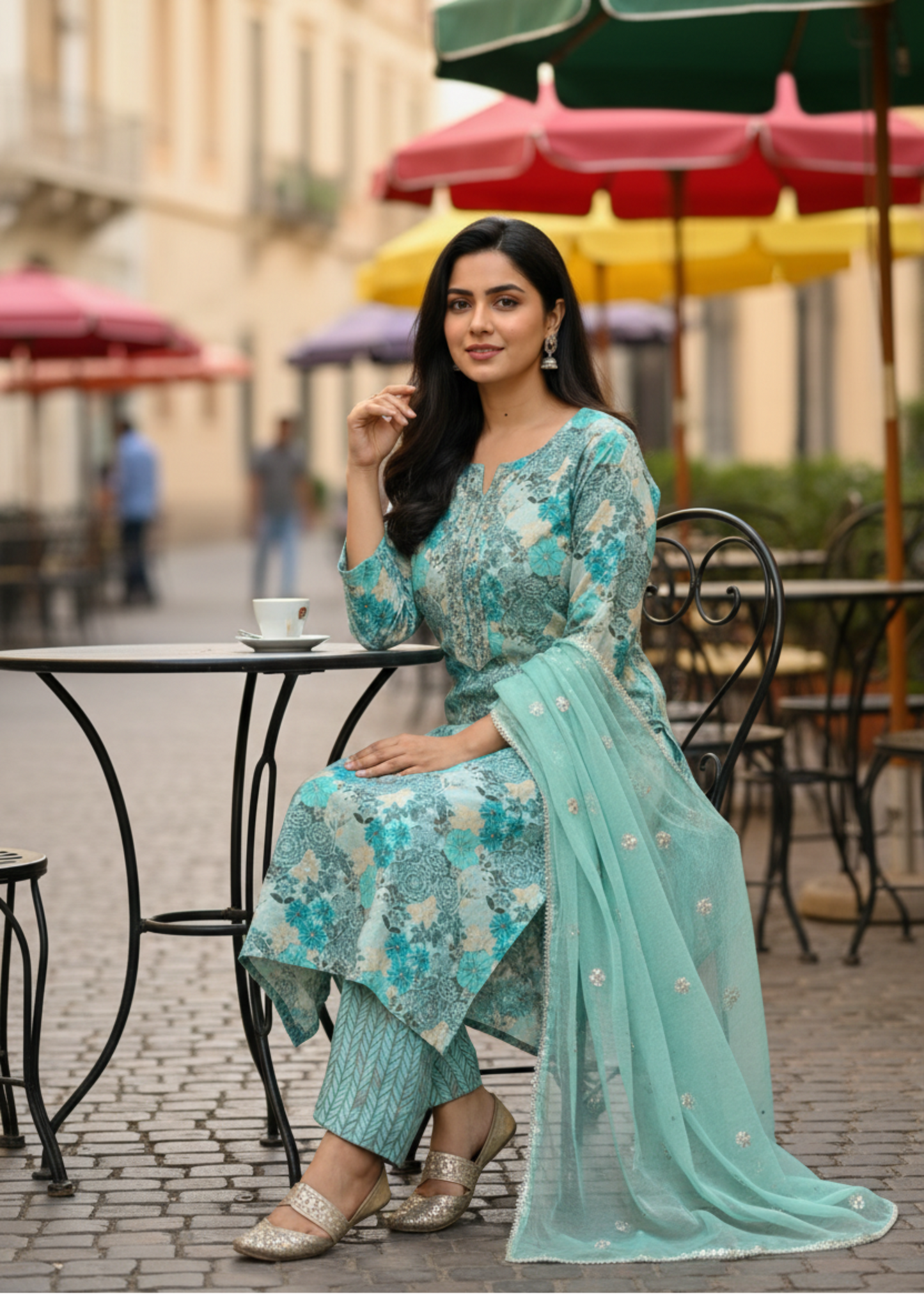 GREEN FLORAL COTTON SUIT SET