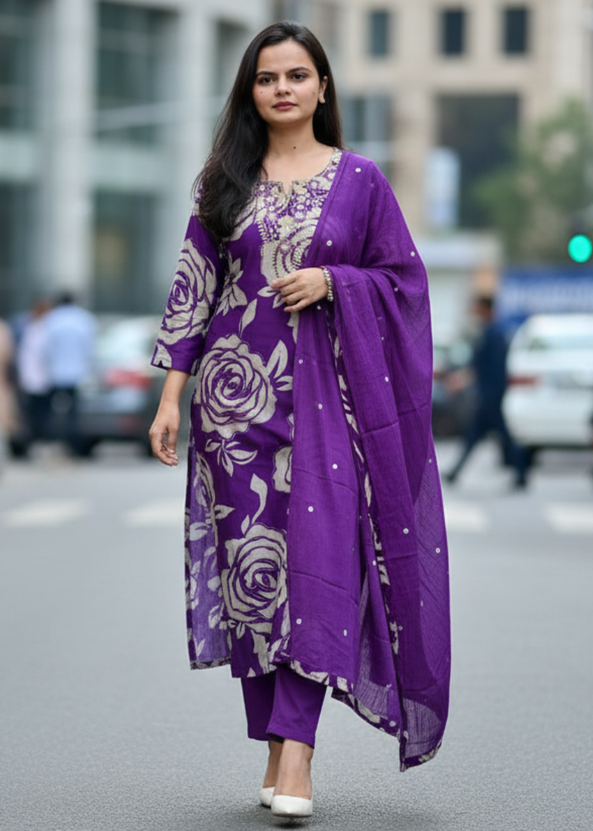 VIOLET HEENA SILK SUIT SET