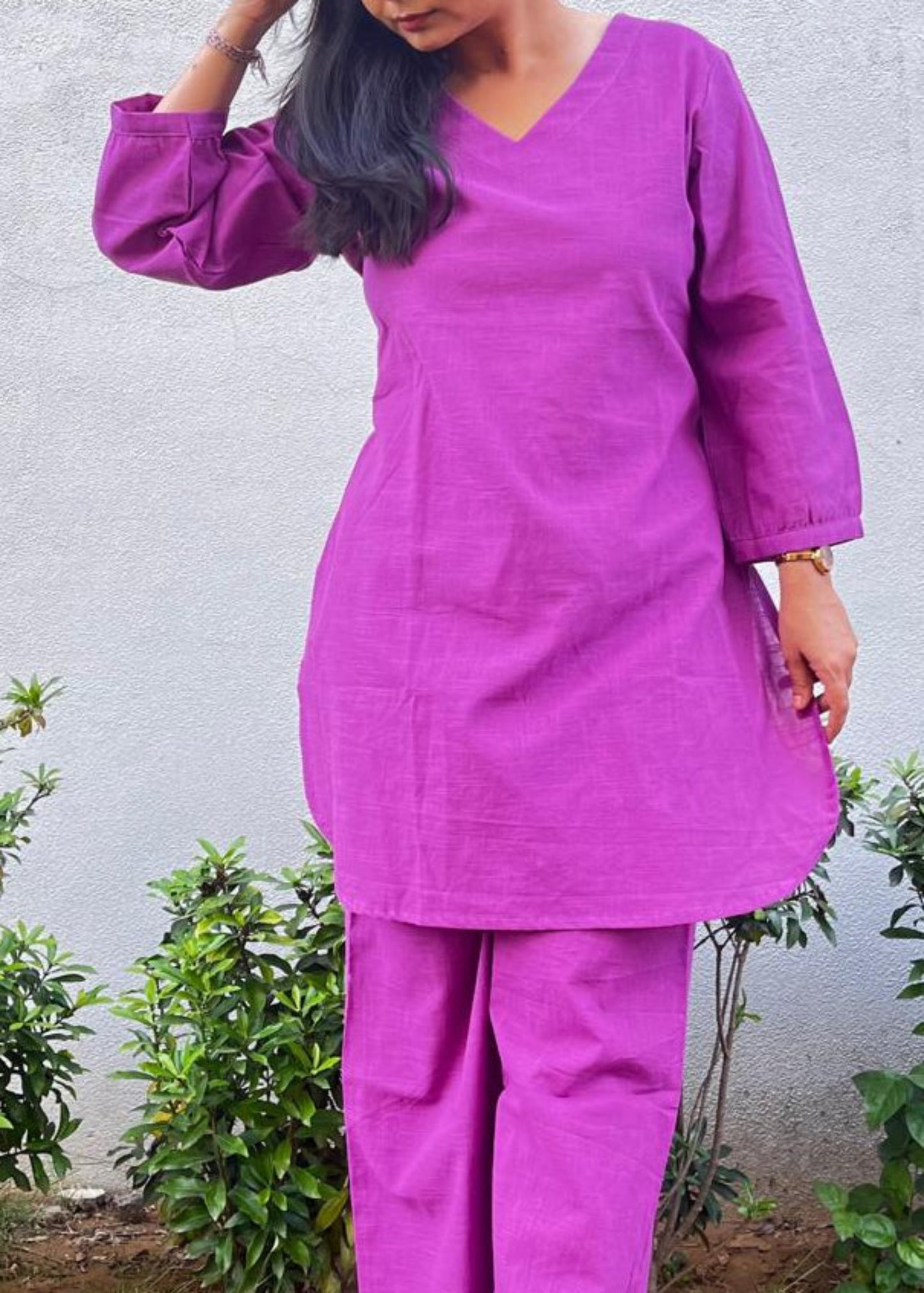 PURPLE ANIKA SLUB COTTON CO-ORD SET