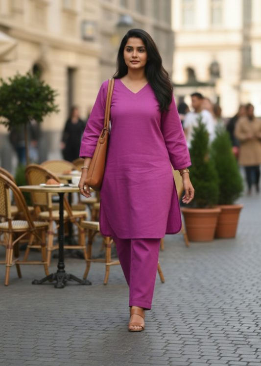 PURPLE ANIKA SLUB COTTON CO-ORD SET