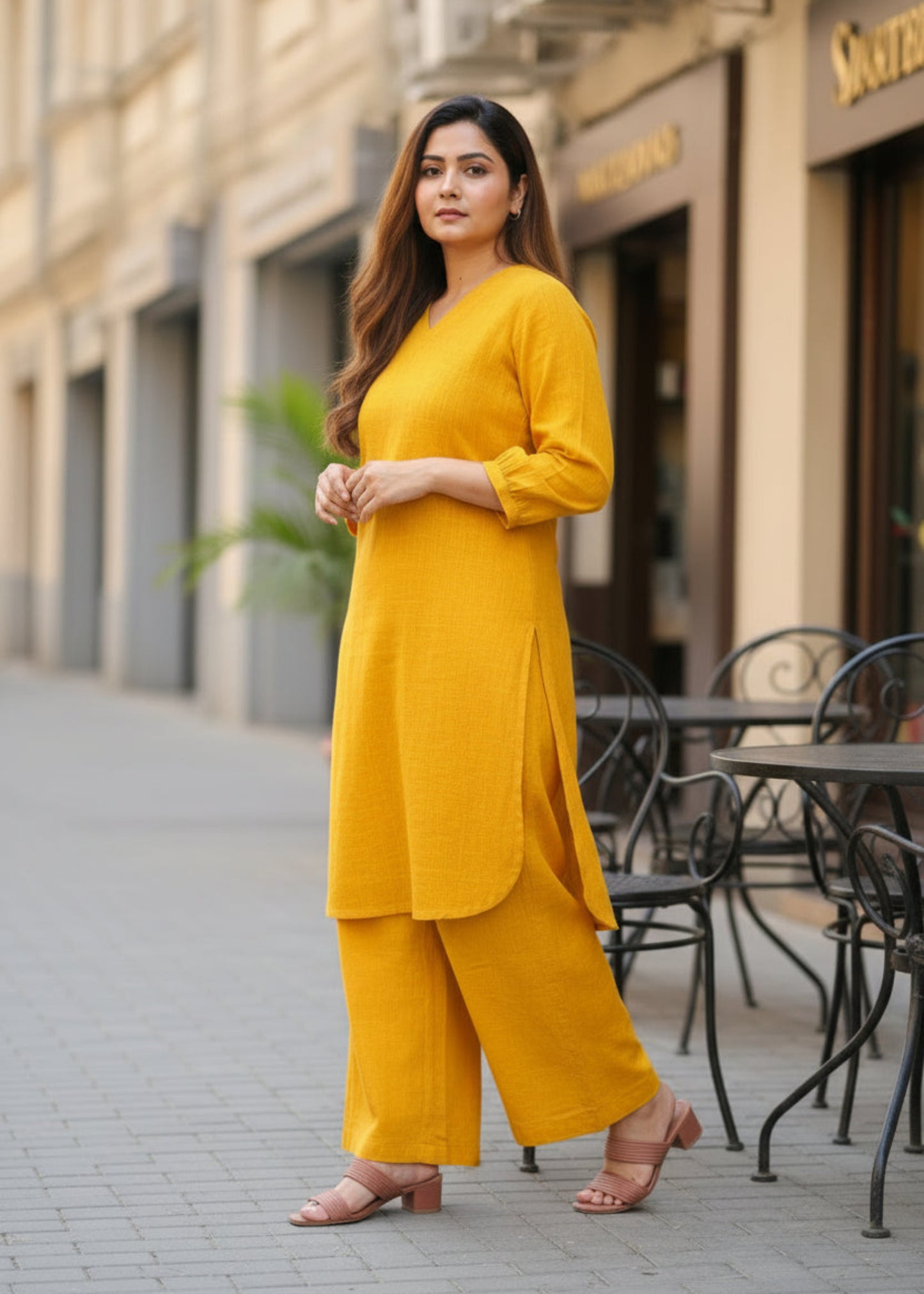 YELLOW ANIKA SLUB COTTON CO-ORD SET