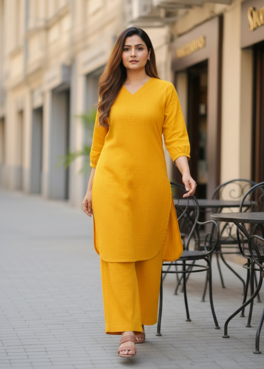 YELLOW ANIKA SLUB COTTON CO-ORD SET