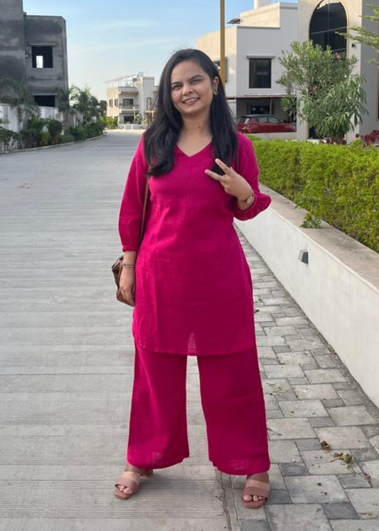 PINK ANIKA SLUB COTTON CO-ORD SET