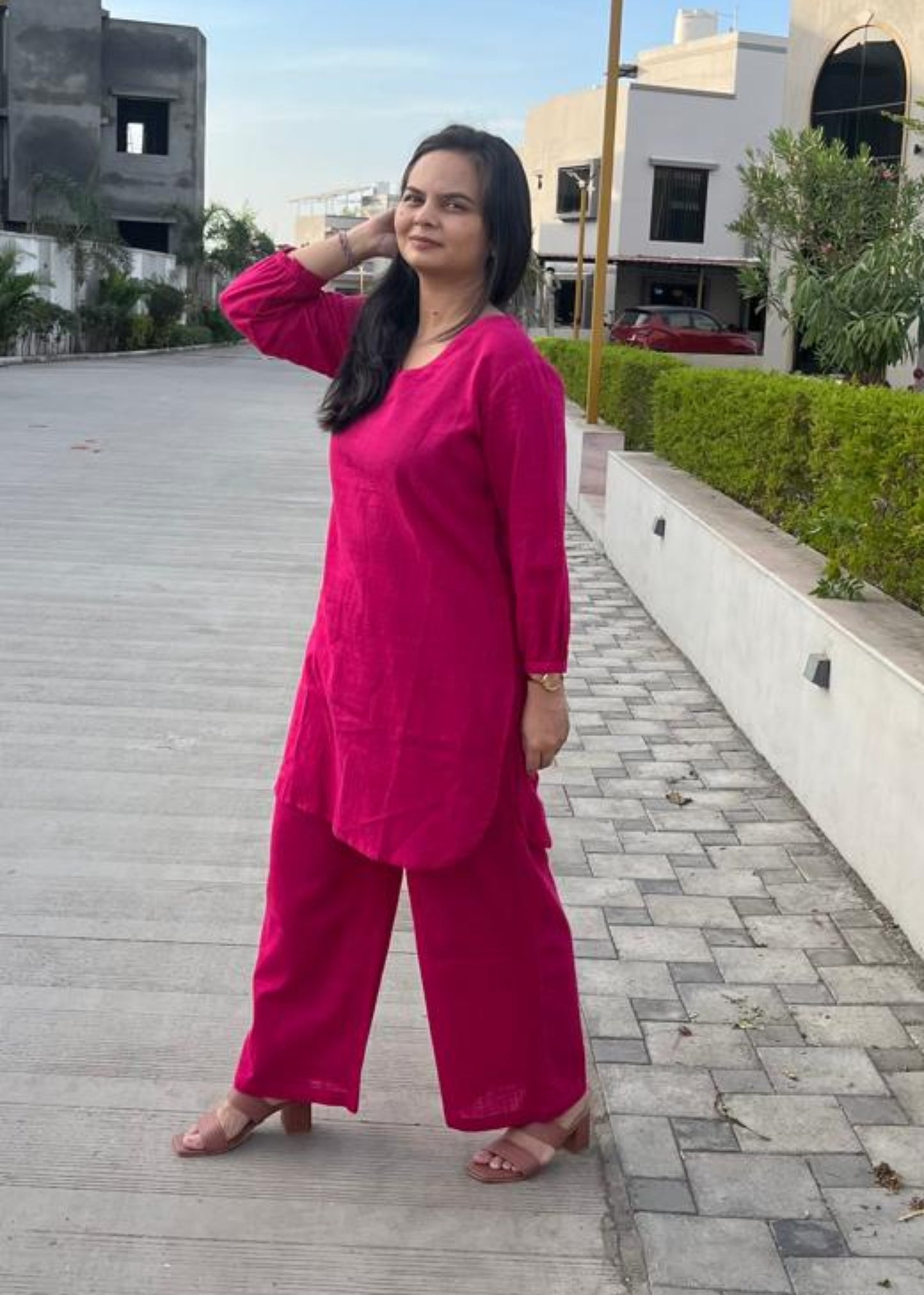 PINK ANIKA SLUB COTTON CO-ORD SET