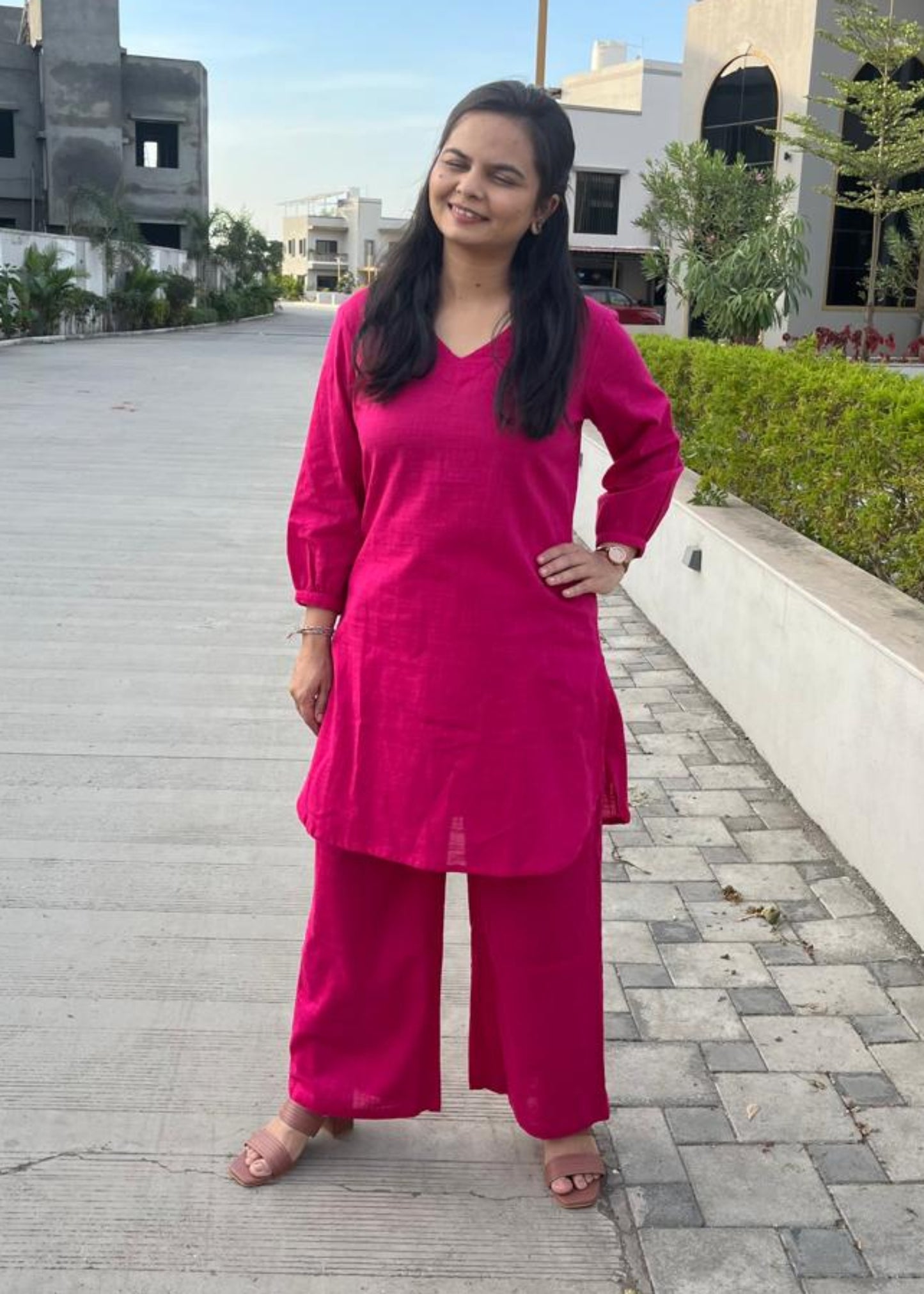 PINK ANIKA SLUB COTTON CO-ORD SET