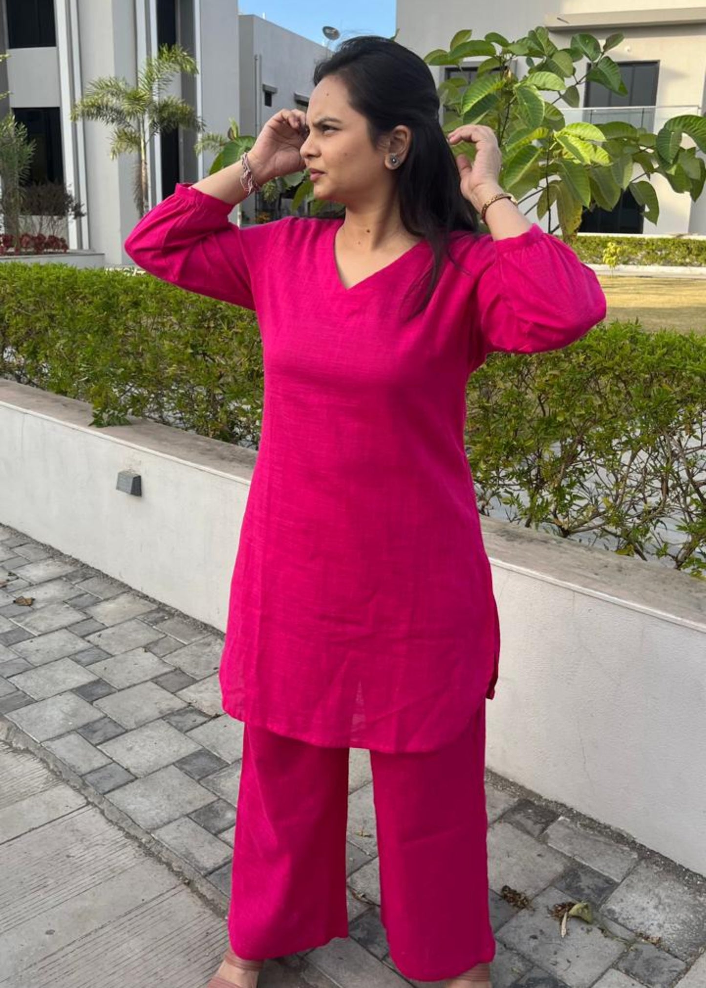 PINK ANIKA SLUB COTTON CO-ORD SET