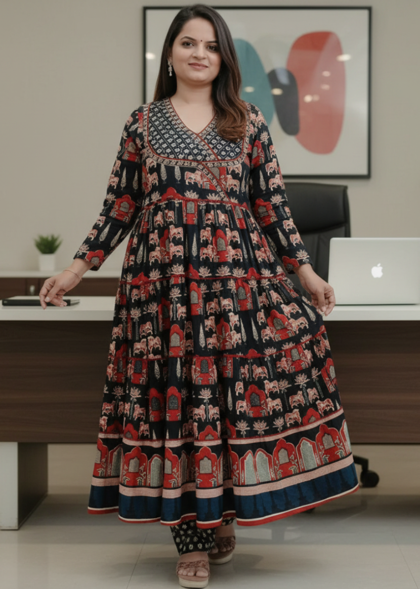 BLACK RASHI COTTON ANARKALI SUIT