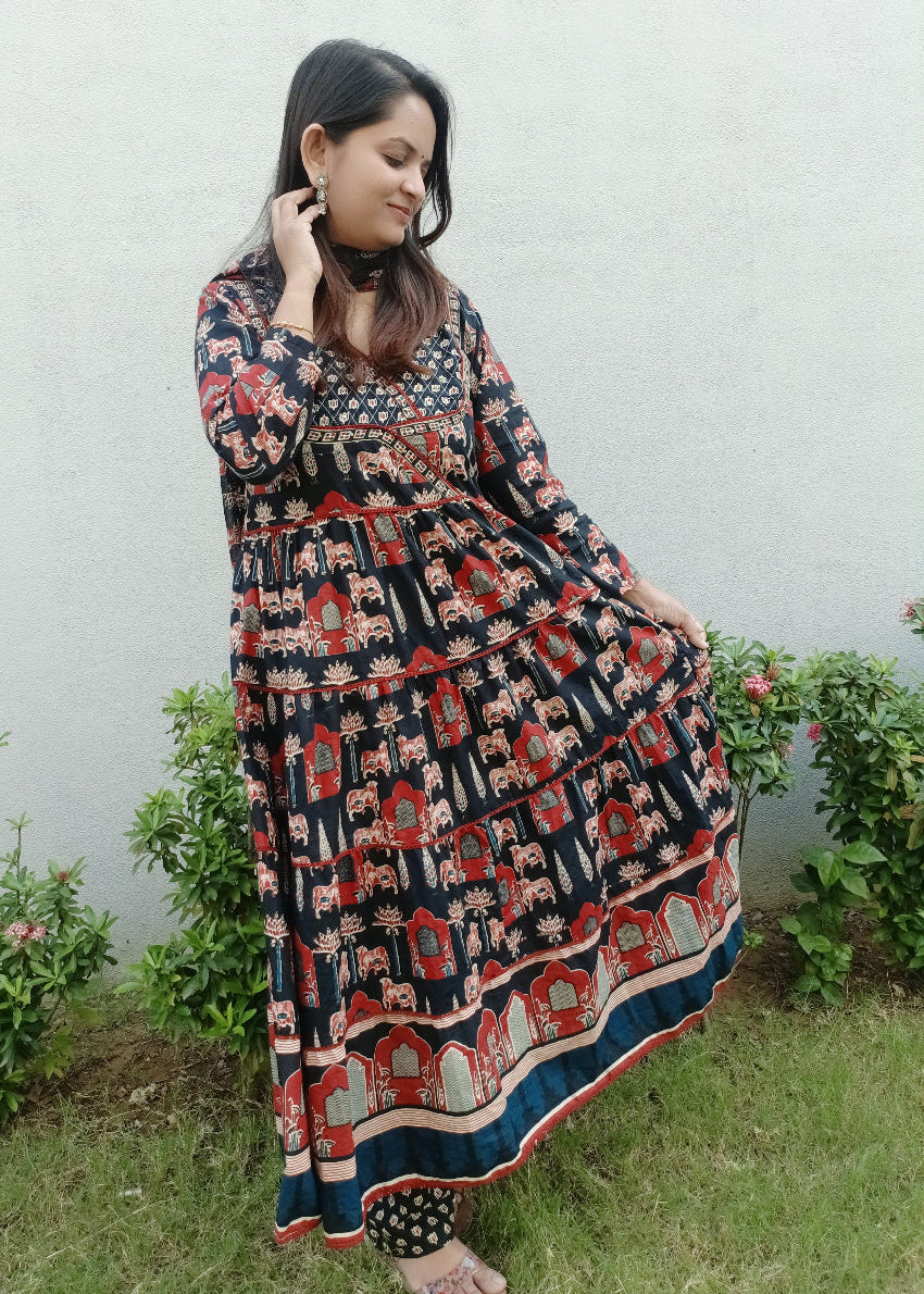 BLACK RASHI COTTON ANARKALI SUIT