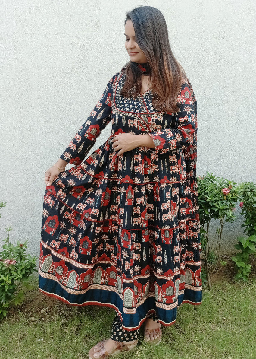 BLACK RASHI COTTON ANARKALI SUIT