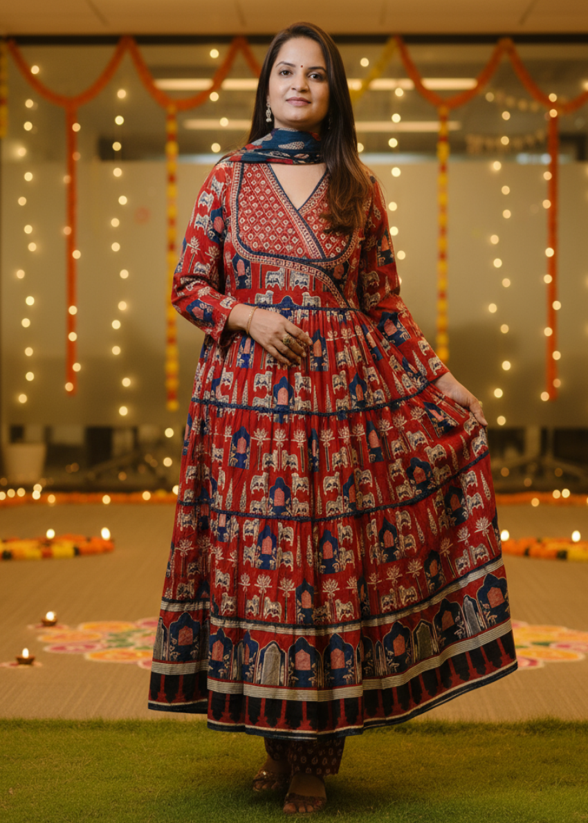 RED RASHI COTTON ANARKALI SUIT