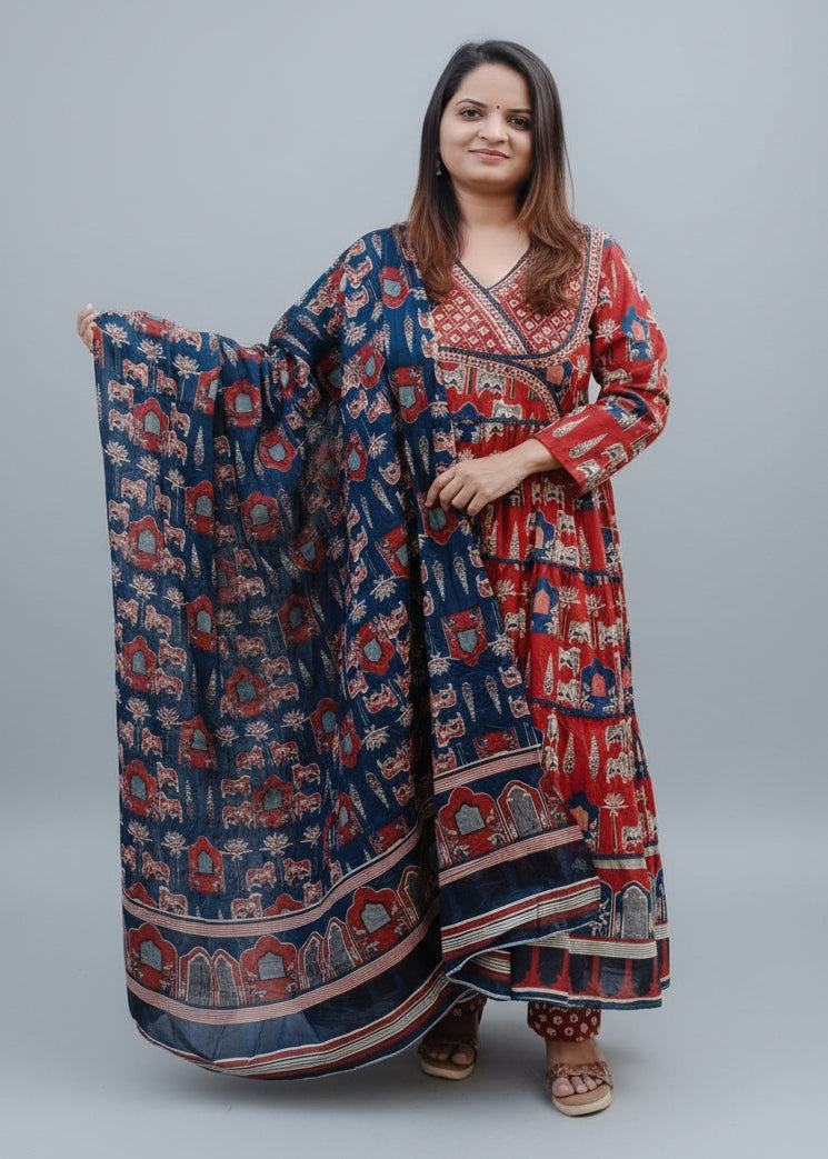 RED RASHI COTTON ANARKALI SUIT