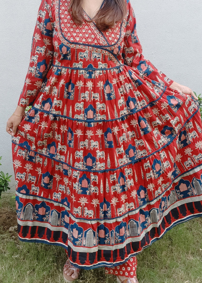 RED RASHI COTTON ANARKALI SUIT