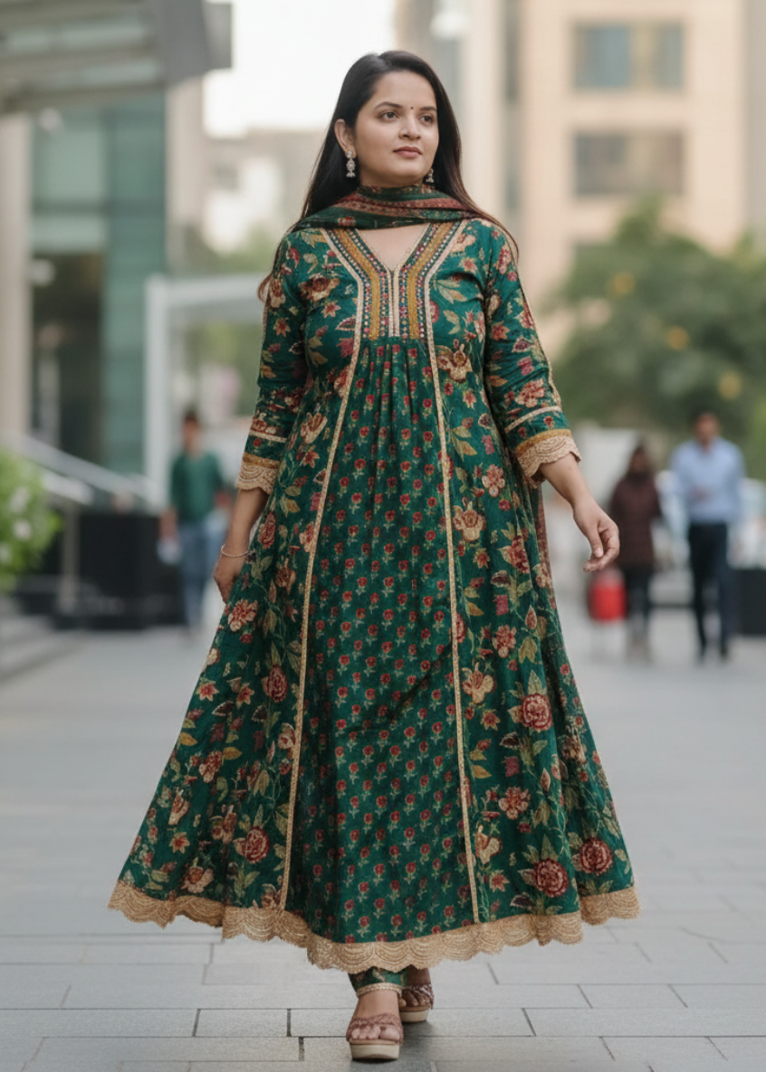 GREEN RAJSHRI COTTON FLORAL SUIT