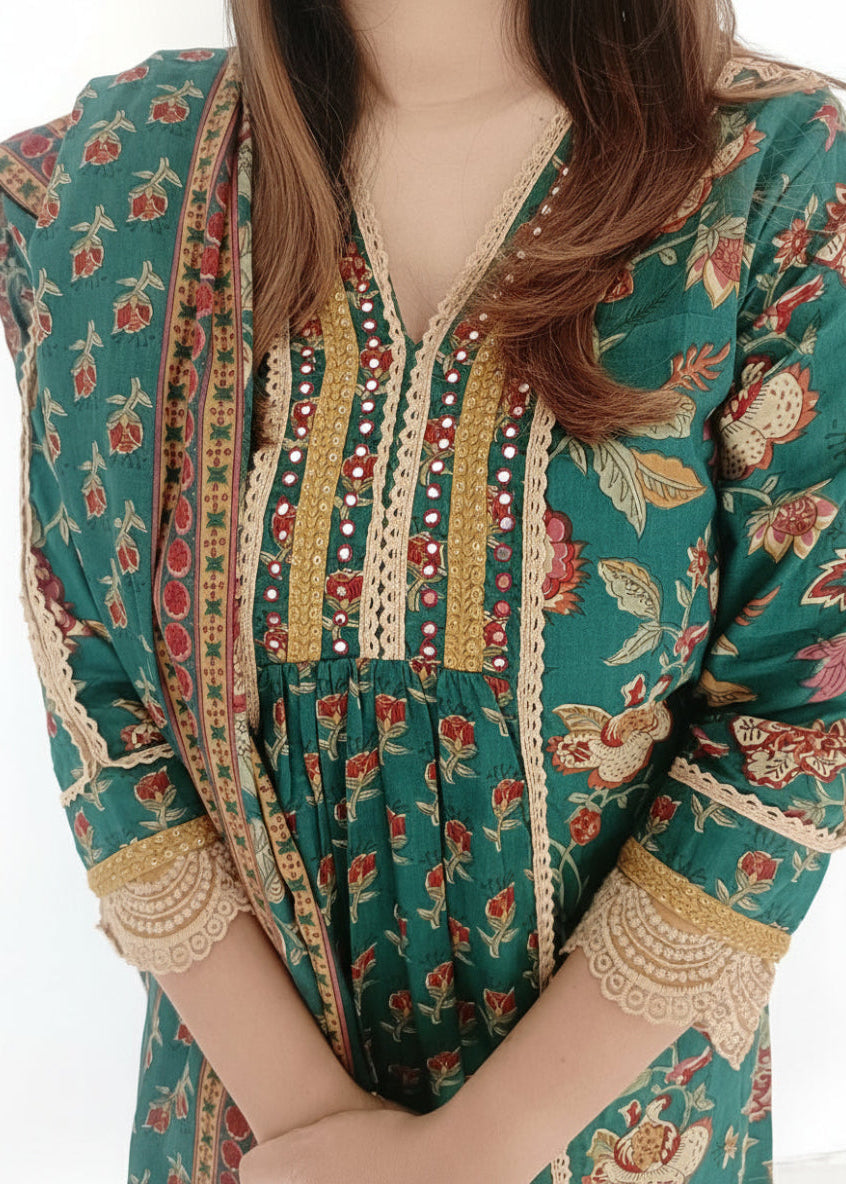 GREEN RAJSHRI COTTON FLORAL SUIT