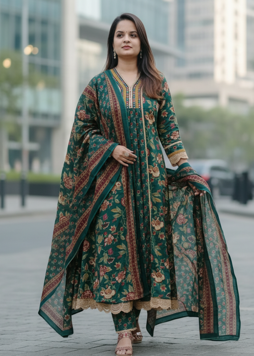 GREEN RAJSHRI COTTON FLORAL SUIT